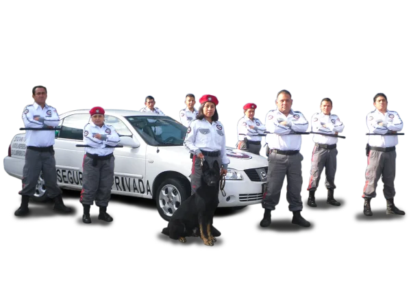 Equipo profesional de SEPRYTEC - Personal de seguridad, vehículo y unidad canina K-9